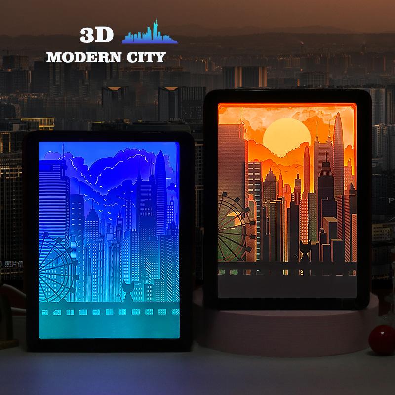 City 3D Paper Cut Light Box